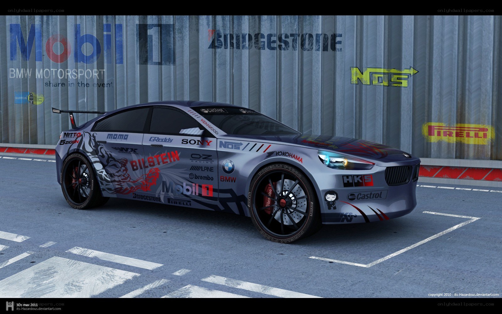 racing car with sponsor decals