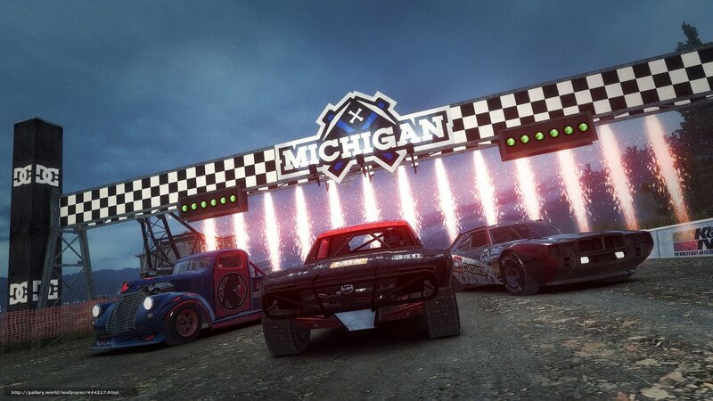Racing cars at Michigan finish line