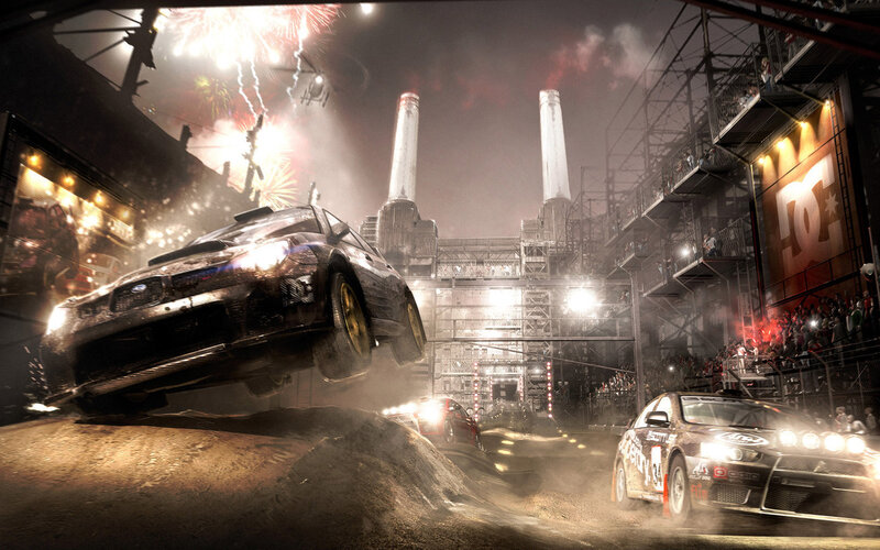 Racing Cars at Night — Black, Dramatic, Digital Art