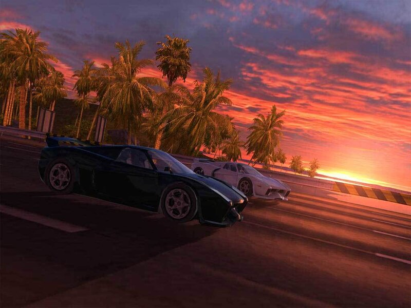 Racing cars at sunset