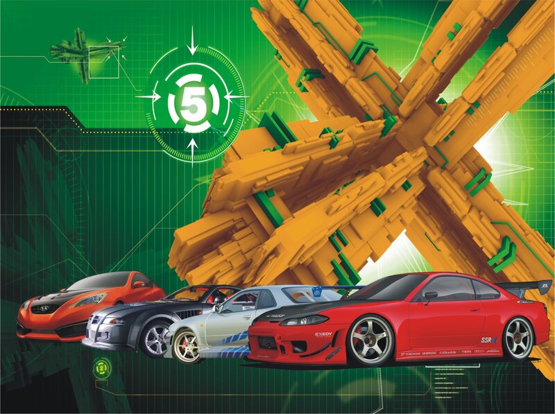Racing cars in a digital scene