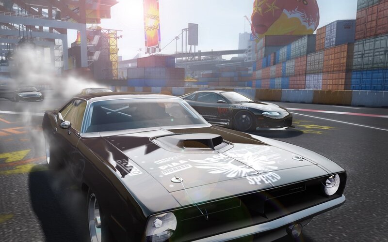 Racing cars in a port