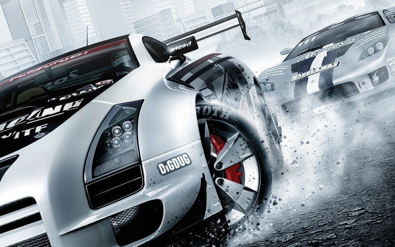 racing cars in city
