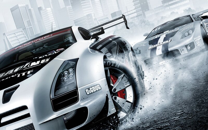 racing cars in city