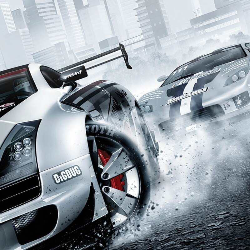 racing cars in city