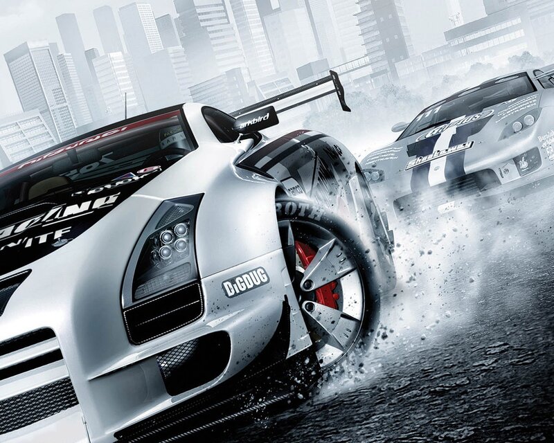 racing cars in city