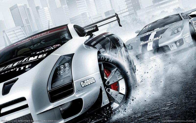 racing cars in city