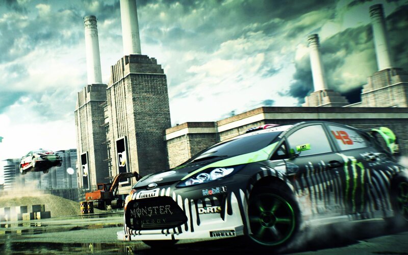 Racing cars in industrial setting