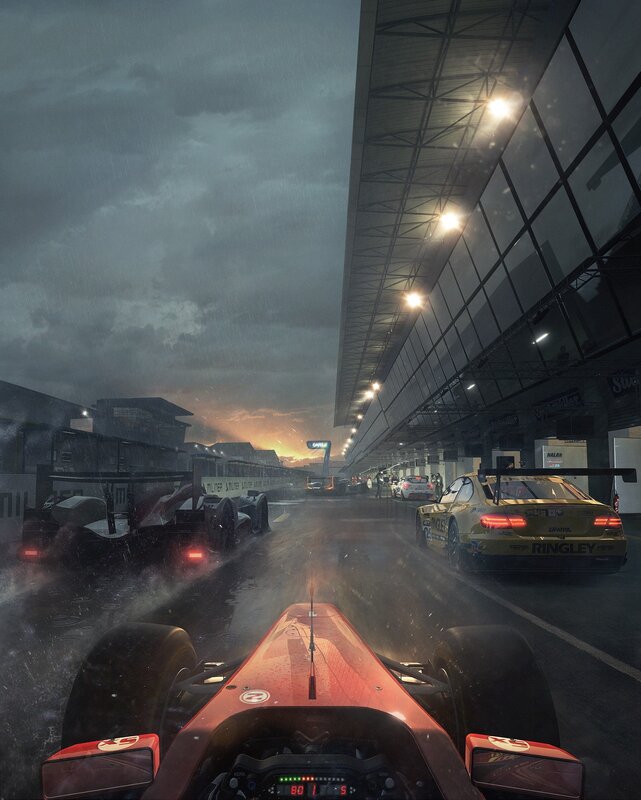 Racing Cars in Pit Lane — Red