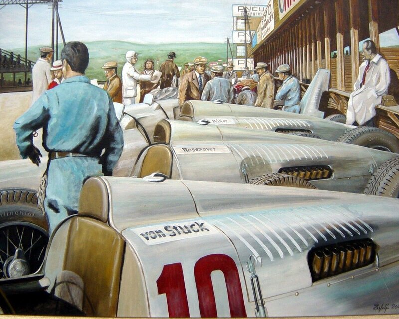 Racing Cars in Pit Lane — Silver