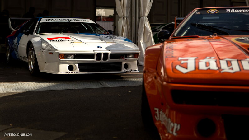 Racing Cars in Pit Lane — White, Dramatic