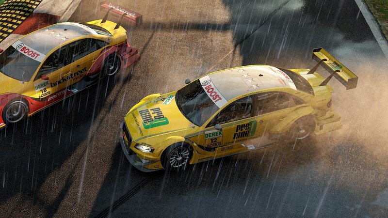 racing cars in the rain