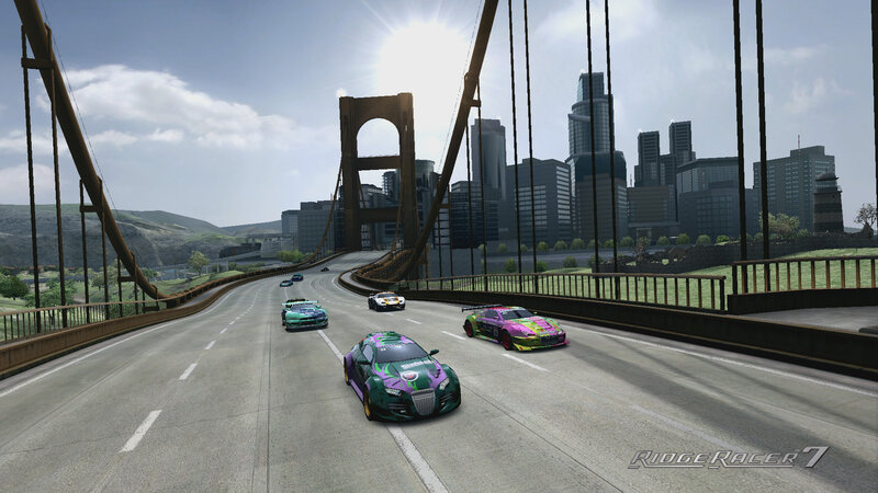 Racing Cars on a Bridge — Gray