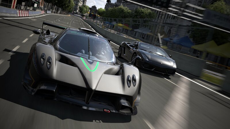 racing cars on a city track
