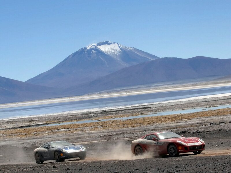 Racing cars on a desert track