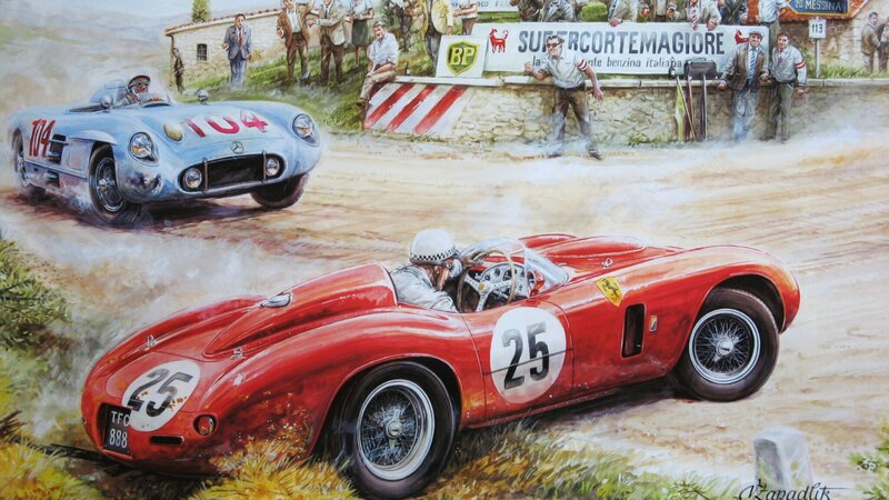 Racing cars on a dirt track