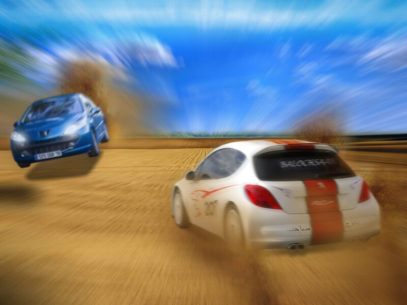 Racing cars on a dirt track