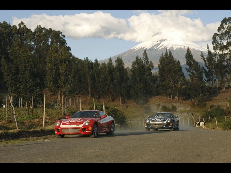 Racing cars on a mountain road