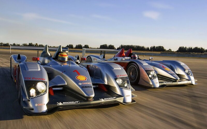 Racing cars on a track