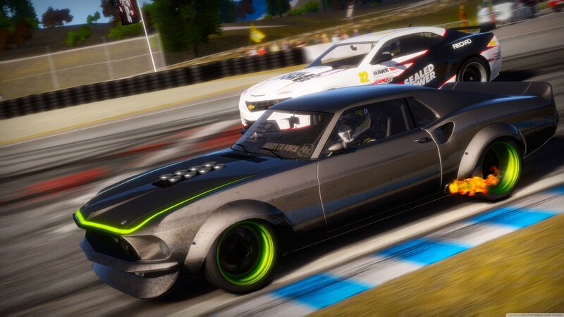 Racing cars on a track