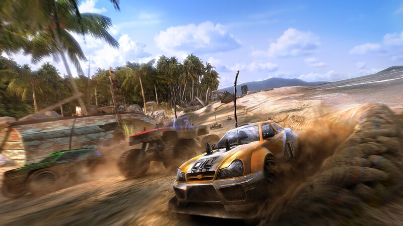 Racing cars on a tropical beach