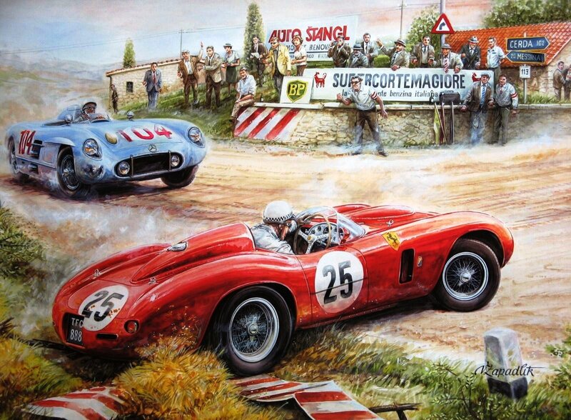 Racing Cars on Dirt Track — Red, Dramatic