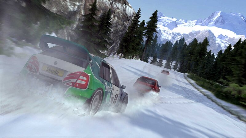 racing cars on snowy mountain