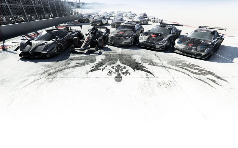 Racing Cars on Track — Black, Dramatic, Afternoon