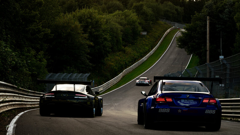 Racing Cars on Track — Black, Dramatic, Night, Photograph