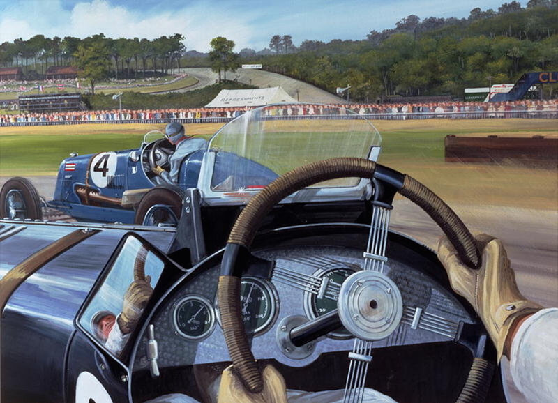 Racing Cars on Track — Blue, Dynamic, Afternoon, Painting, Driver