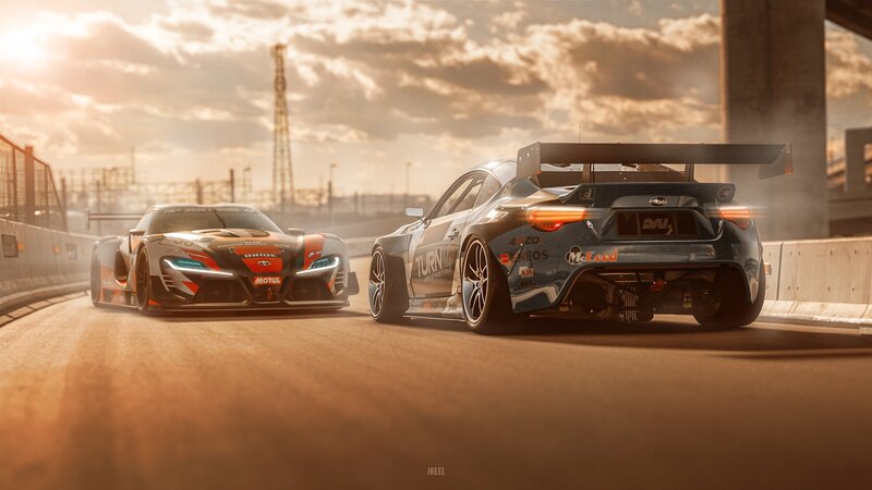 Racing Cars on Track — Brown, Dramatic