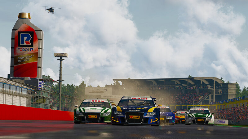 Racing Cars on Track — Gray, Dynamic, Afternoon, 3d Render
