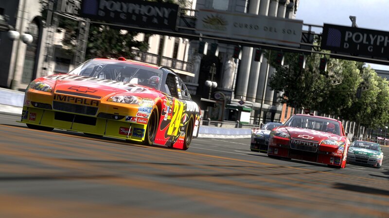 Racing Cars on Track — Red, Competitive, Afternoon, 3d Render, Buildings