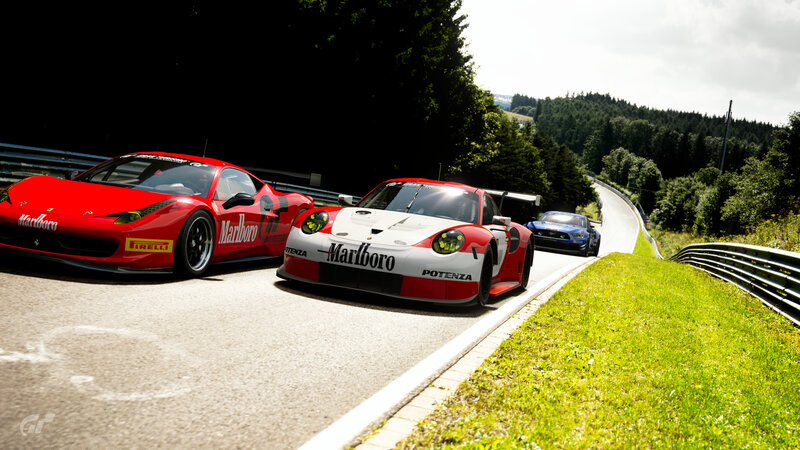 Racing Cars on Track — Red, Dynamic, Afternoon, 3d Render