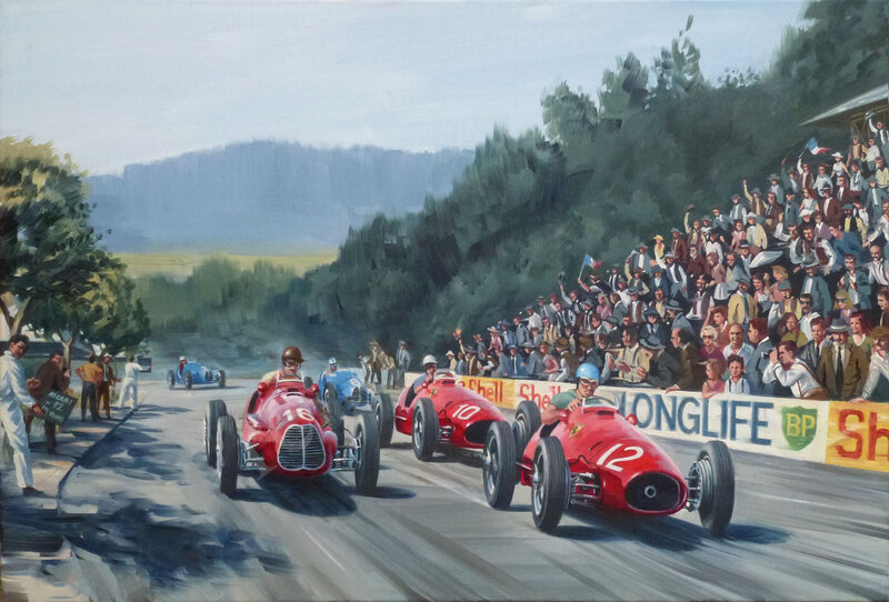 Racing Cars on Track — Red, Dynamic, Afternoon, Painting