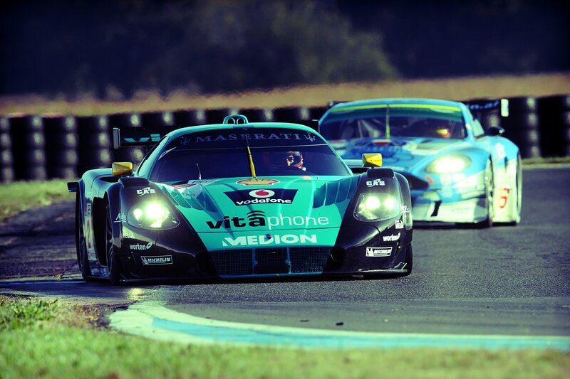 Racing Cars on Track — Teal, Dynamic, Night