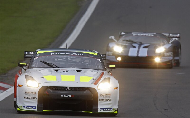 Racing Cars on Track — White, Competitive, Night