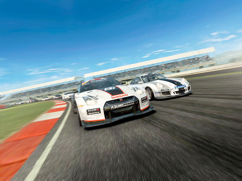 Racing Cars on Track — White, Dynamic, Afternoon, 3d Render
