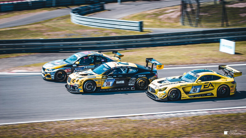 Racing Cars on Track — Yellow, Dynamic, Afternoon, Photograph