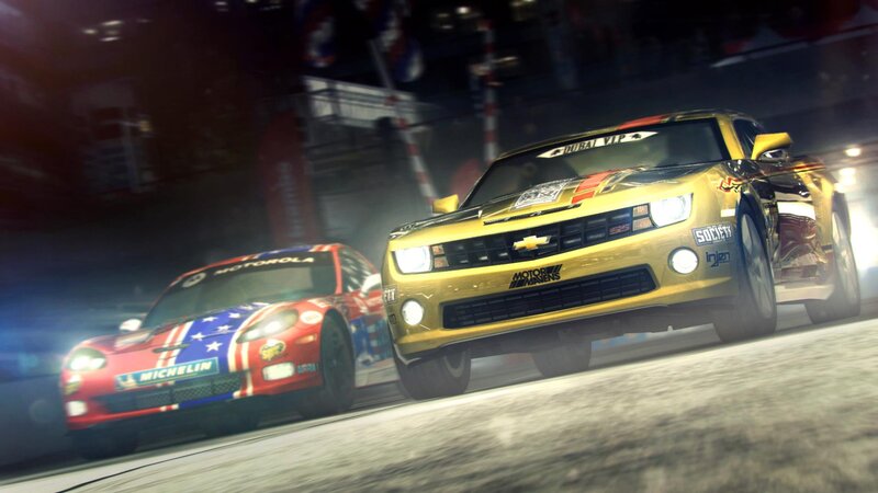 Racing Cars on Track — Yellow, Dynamic, Night