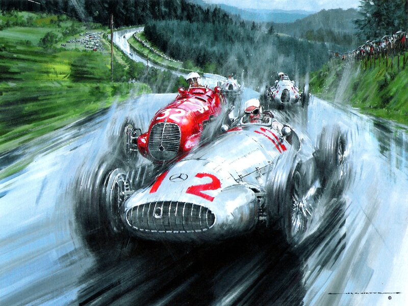racing cars on wet track