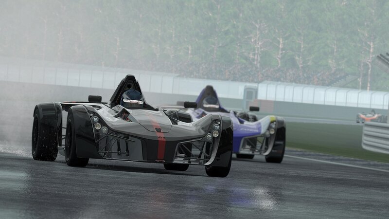 racing cars on wet track