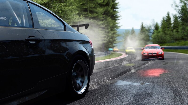 racing cars on wet track