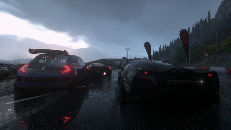 Racing Cars on Wet Track — Black, Dramatic