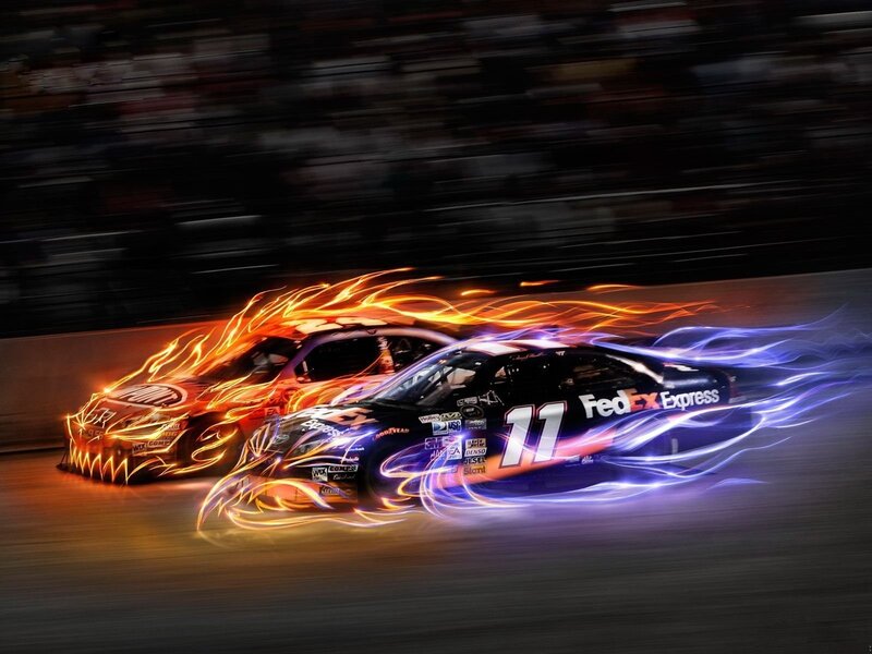 racing cars with fire and lightning