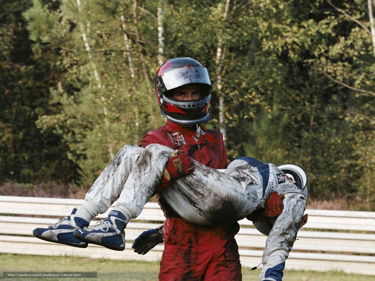 racing driver carrying teammate