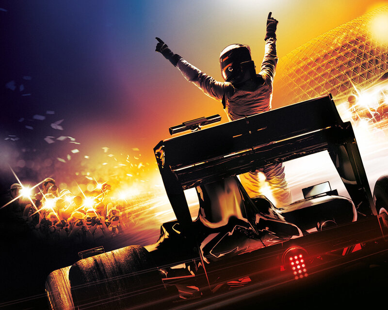 racing driver celebrates victory