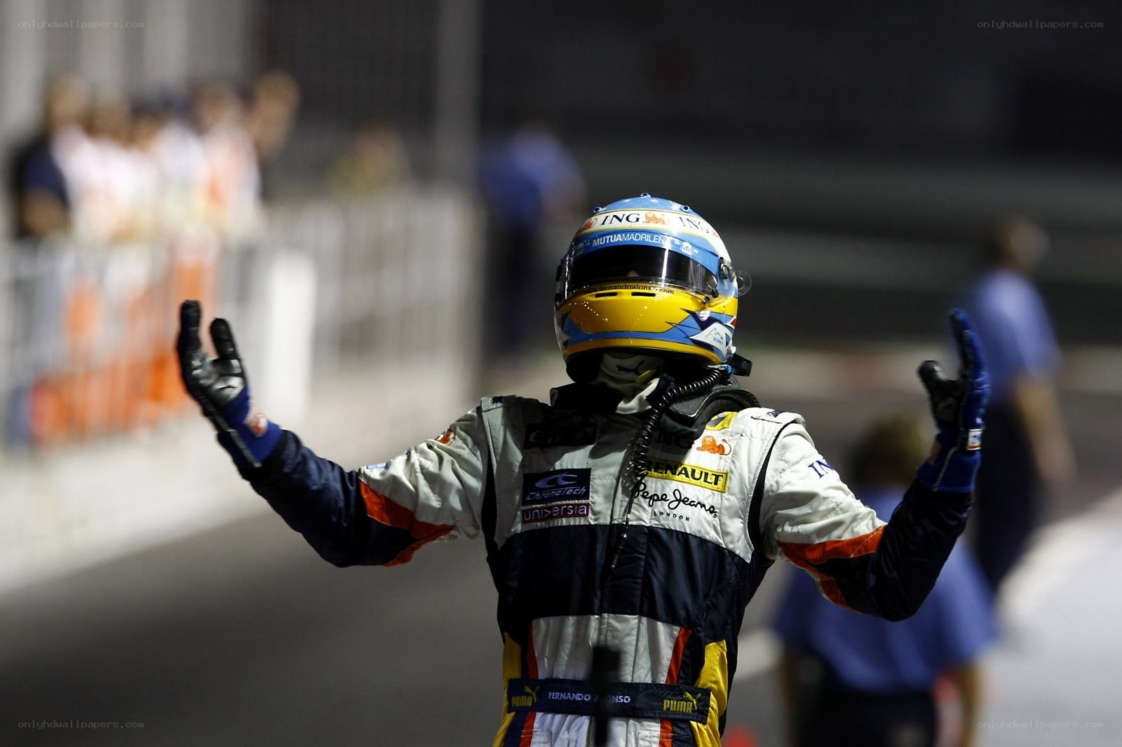 racing driver celebrates victory