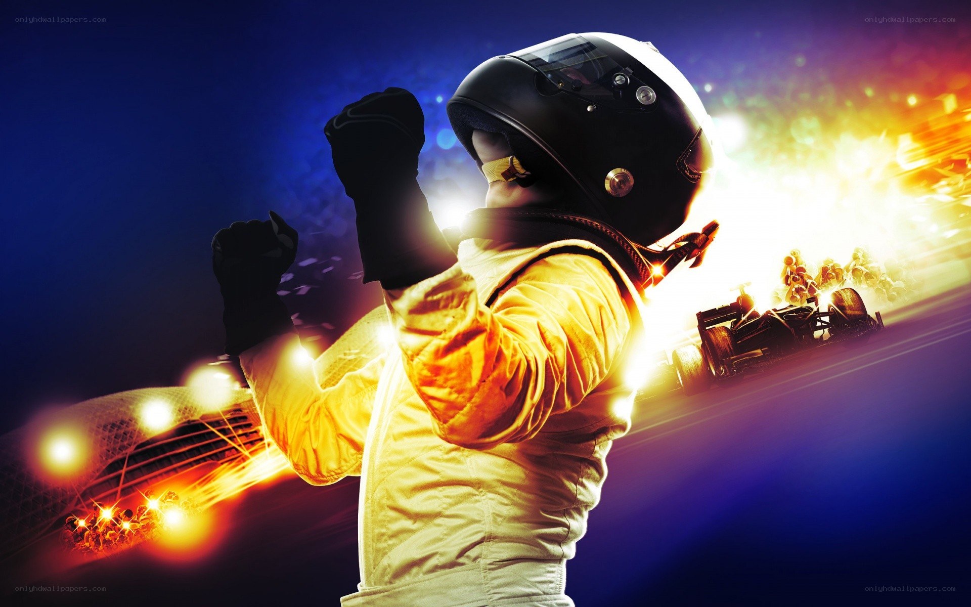 racing driver celebrates victory