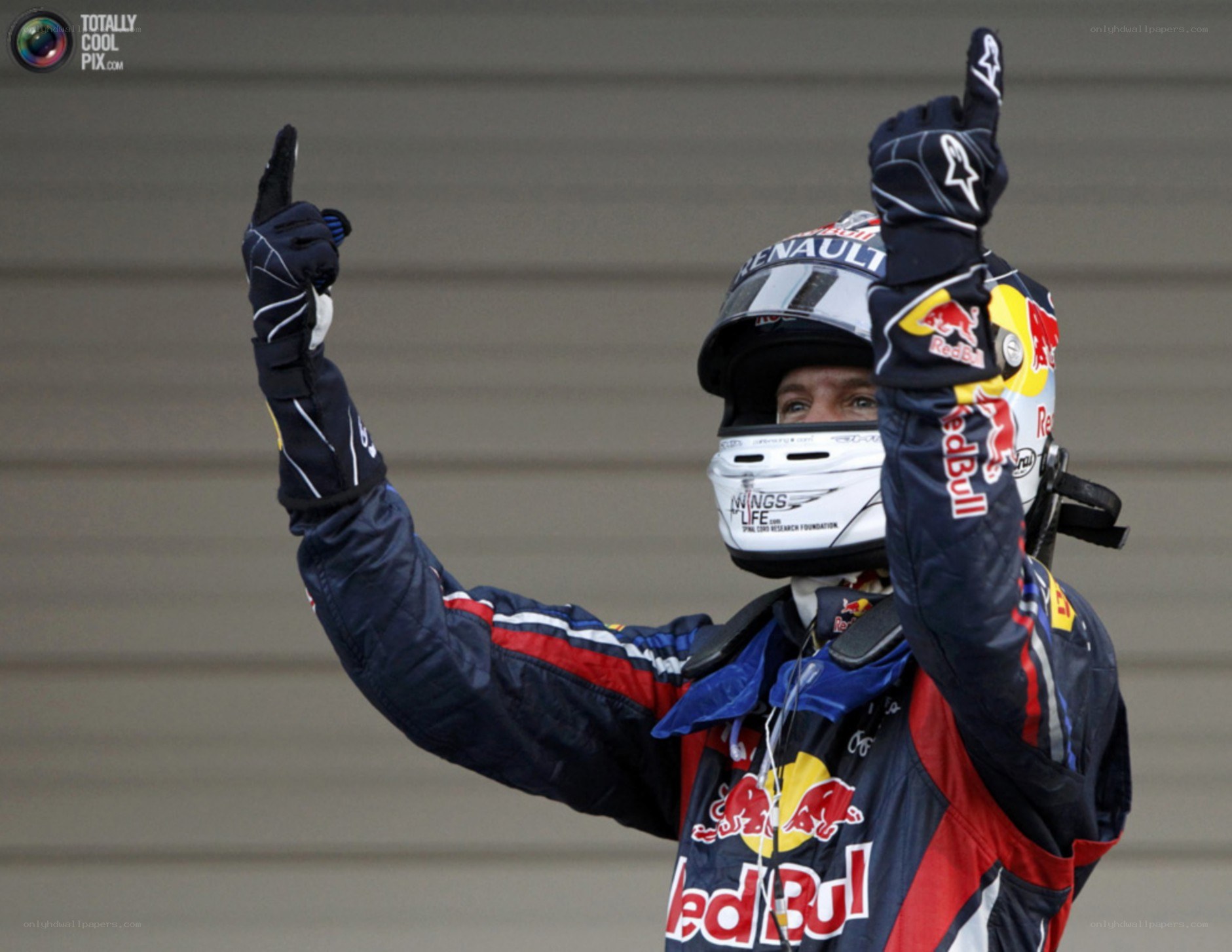 racing driver celebrating victory